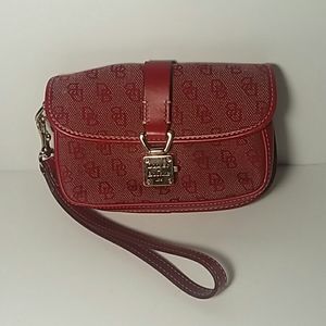 Dooney &Bourke Red Canvas w/Leather Trim Wristlet
